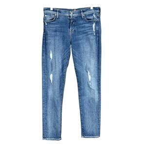 7 For All Mankind Women Jeans Blue Denim Josefina Skinny Boyfriend Distressed 29